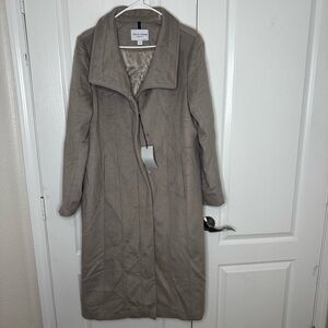Cole Haan Wool Blend Women's Taupe Long Trench  Coat